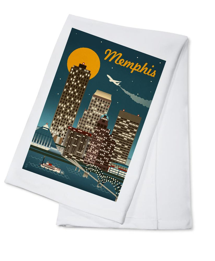 Memphis, Tennesseee, Retro Skyline, Lantern Press Artwork, Towels and Aprons Kitchen Lantern Press Cotton Towel 