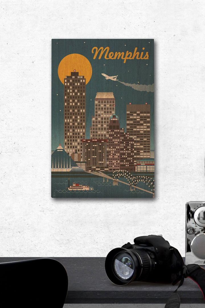 Memphis, Tennesseee, Retro Skyline, Lantern Press Artwork, Wood Signs and Postcards Wood Lantern Press 12 x 18 Wood Gallery Print 