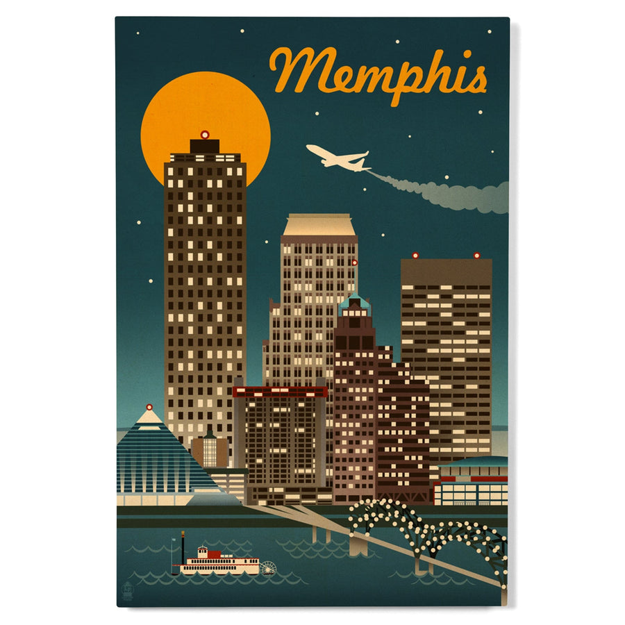 Memphis, Tennesseee, Retro Skyline, Lantern Press Artwork, Wood Signs and Postcards Wood Lantern Press 