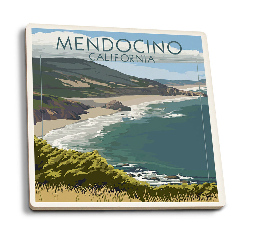 Mendocino, California, Coast Scene, Lantern Press Artwork, Coaster Set Coasters Lantern Press 