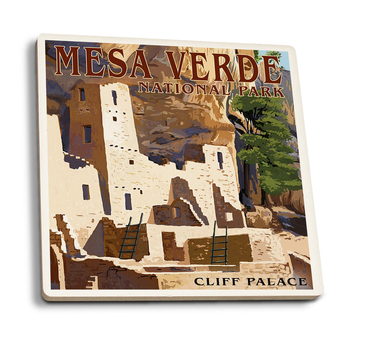 Mesa Verde National Park, Colorado, Cliff Palace, Lantern Press Artwork, Coaster Set Coasters Lantern Press 
