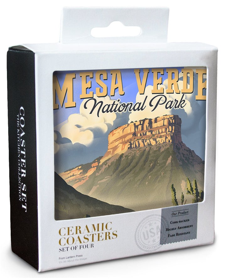 Mesa Verde National Park, Colorado, Lithograph, Lantern Press Artwork, Coaster Set Coasters Lantern Press 