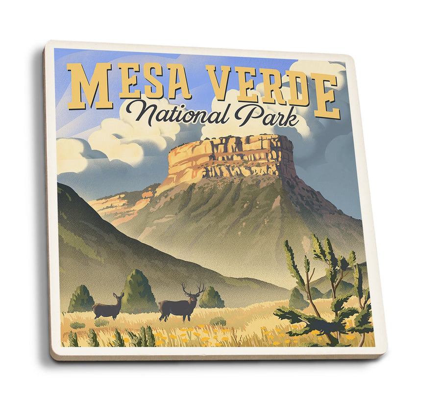 Mesa Verde National Park, Colorado, Lithograph, Lantern Press Artwork, Coaster Set Coasters Lantern Press 