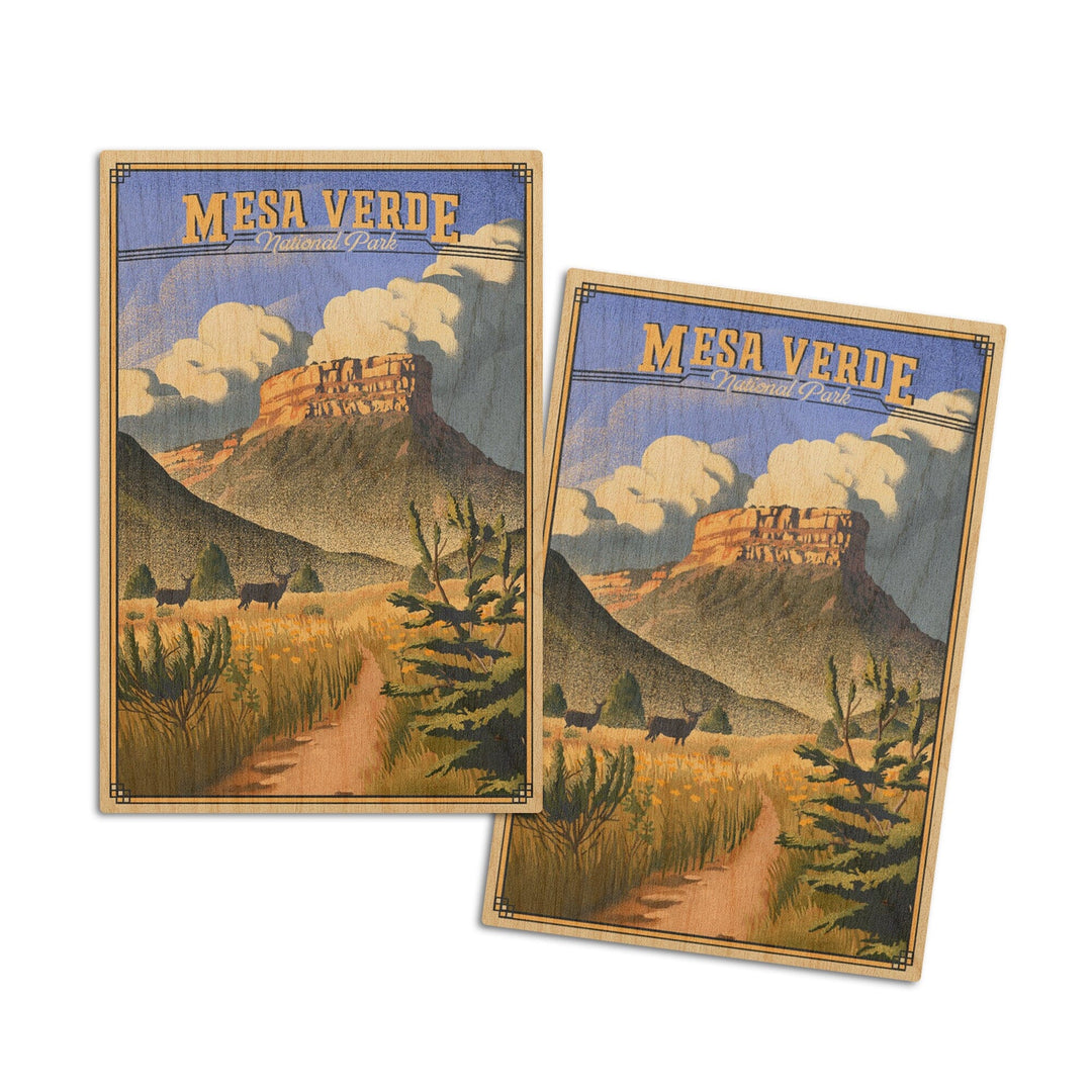Mesa Verde National Park, Colorado, Lithograph, Lantern Press Artwork, Wood Signs and Postcards Wood Lantern Press 4x6 Wood Postcard Set 