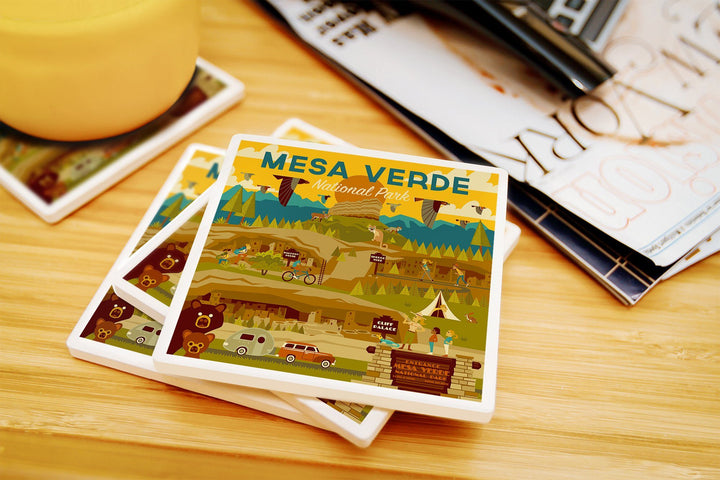 Mesa Verde National Park, Geometric National Park Series, Lantern Press Artwork, Coaster Set Coasters Lantern Press 