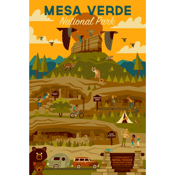 Mesa Verde National Park, Geometric National Park Series, Lantern Press Artwork, Stretched Canvas Canvas Lantern Press 