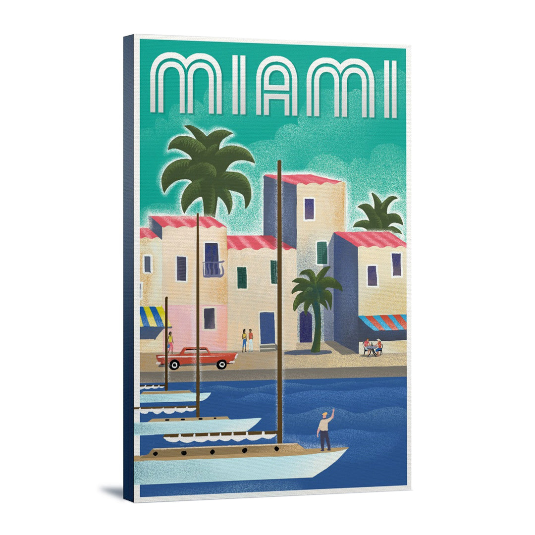 Miami, Florida, Lithograph, Lantern Press Artwork, Stretched Canvas Canvas Lantern Press 12x18 Stretched Canvas 
