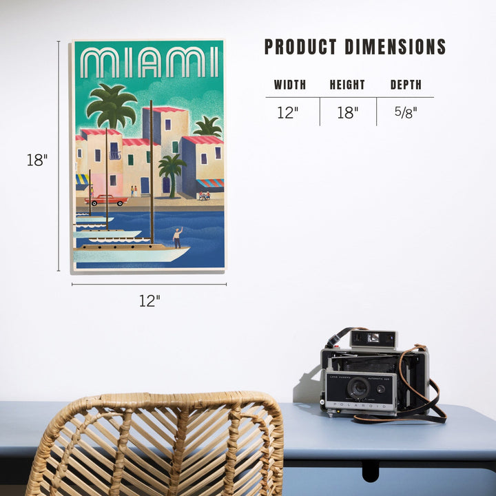Miami, Florida, Lithograph, Lantern Press Artwork, Wood Signs and Postcards Wood Lantern Press 