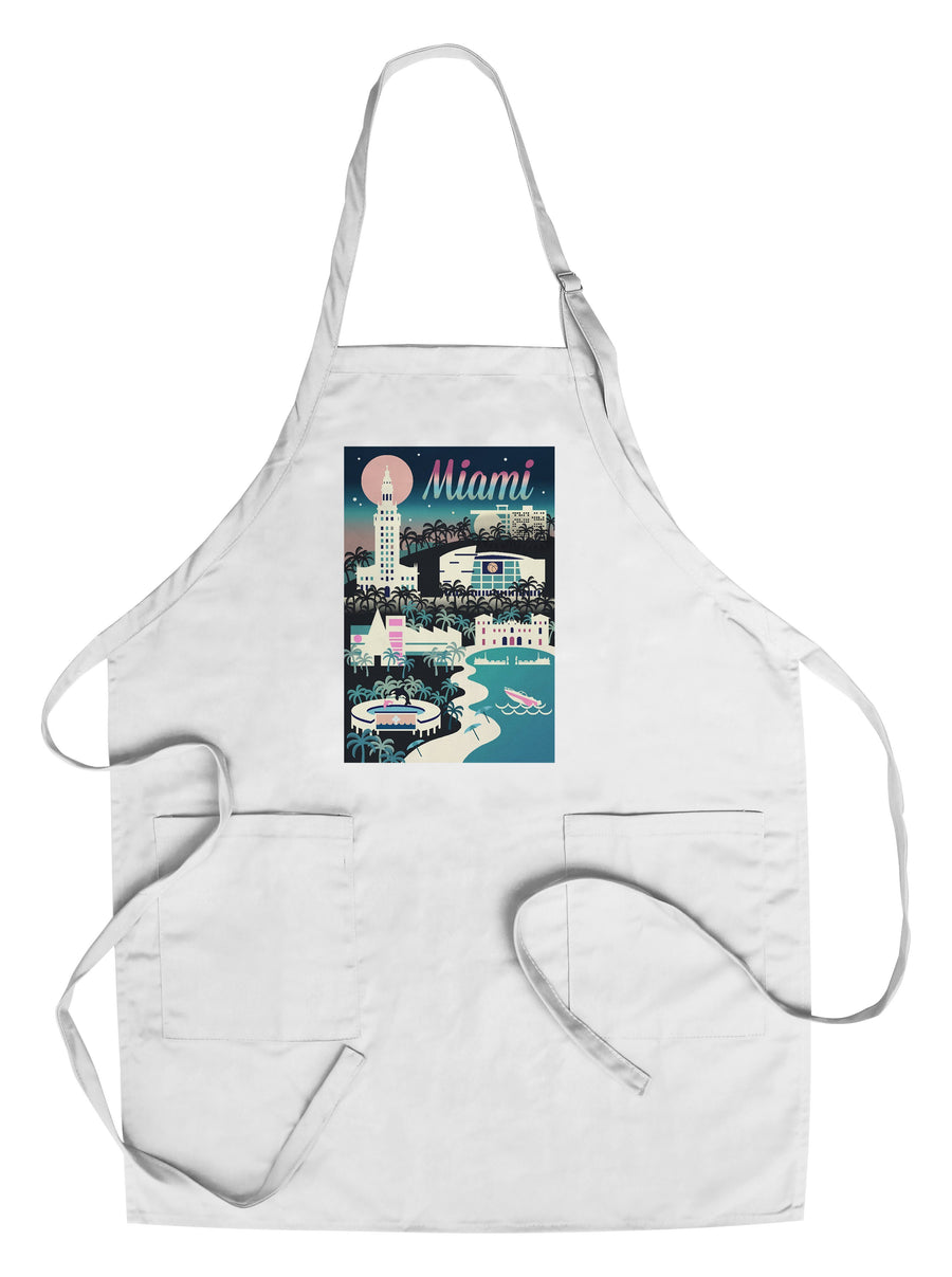 Miami, Florida, Retro Skyline Chromatic Series, Lantern Press Artwork, Towels and Aprons Kitchen Lantern Press Chef's Apron 