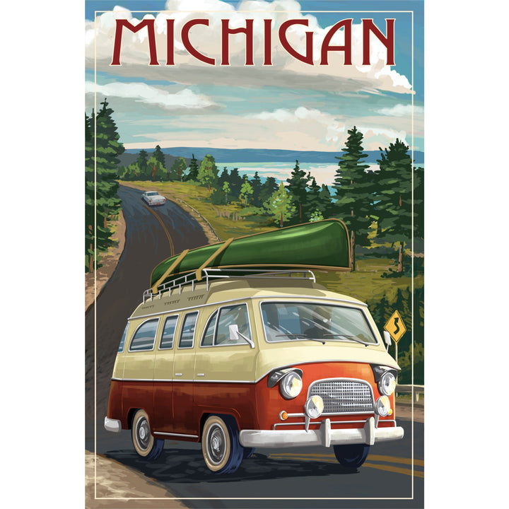 Michigan, Camper Van, Lantern Press Artwork, Stretched Canvas Canvas Lantern Press 