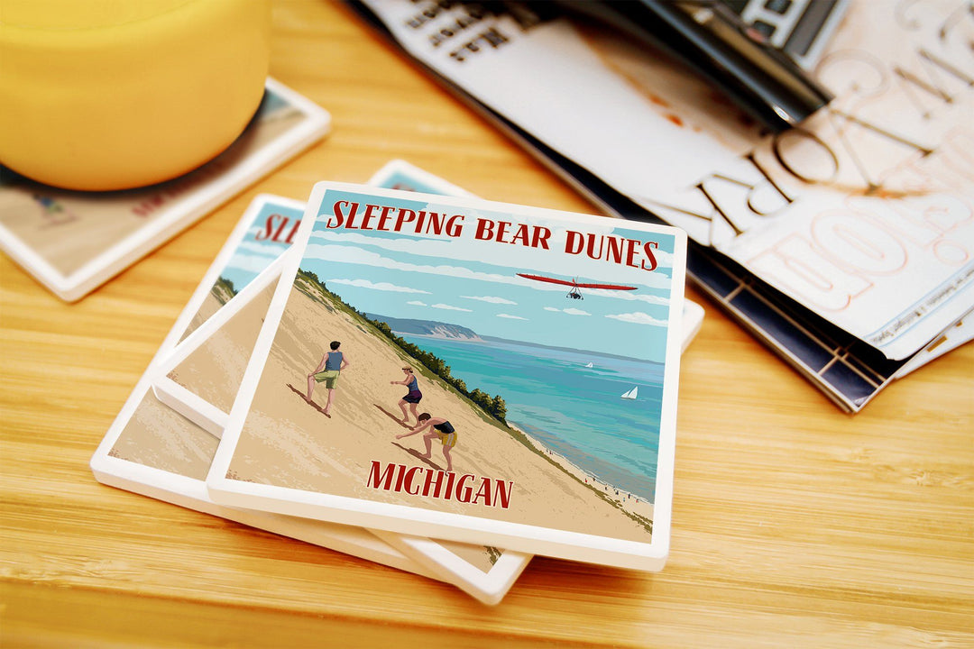 Michigan, Sleeping Bear Dunes, Lantern Press Artwork, Coaster Set Coasters Lantern Press 