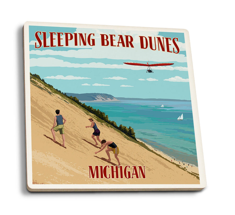 Michigan, Sleeping Bear Dunes, Lantern Press Artwork, Coaster Set Coasters Lantern Press 