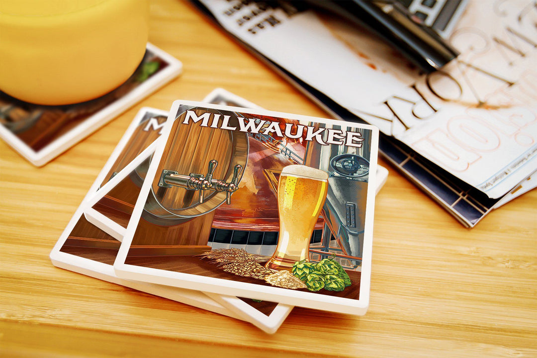 Milwaukee, Wisconsin, Art of the Beer, Lantern Press Artwork, Coaster Set Coasters Lantern Press 