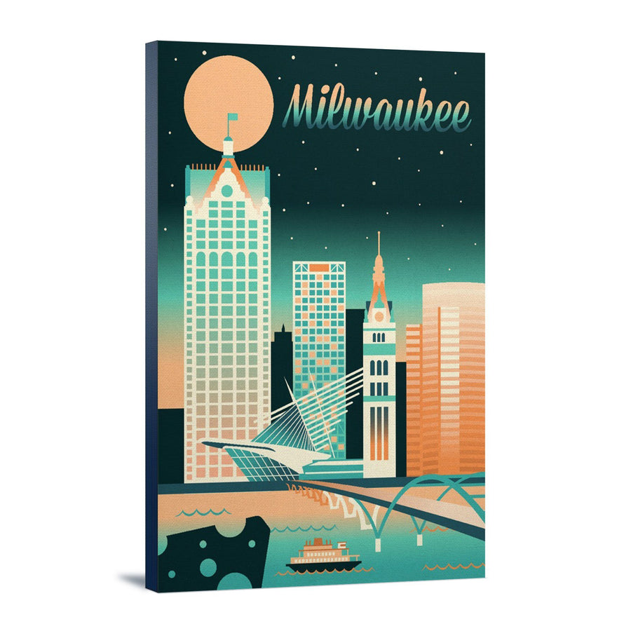 Milwaukee, Wisconsin, Retro Skyline Chromatic Series, Lantern Press Artwork, Stretched Canvas Canvas Lantern Press 