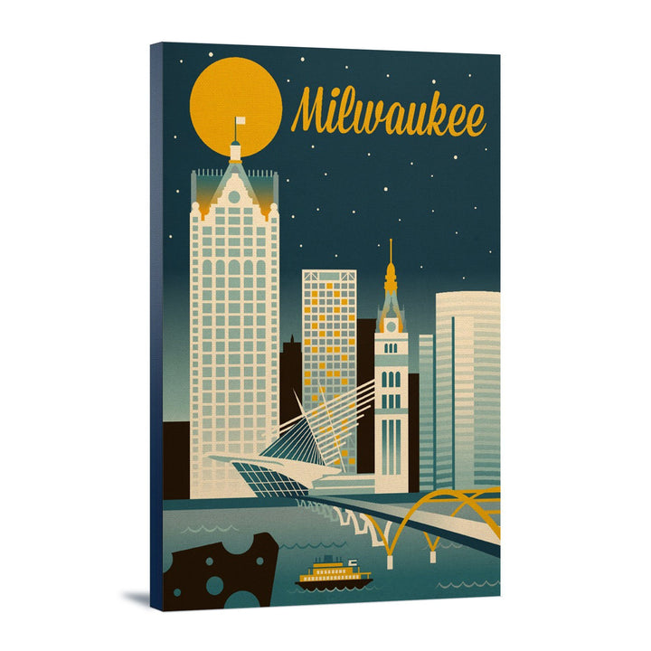 Milwaukee, Wisconsin, Retro Skyline Classic Series, Lantern Press Artwork, Stretched Canvas Canvas Lantern Press 