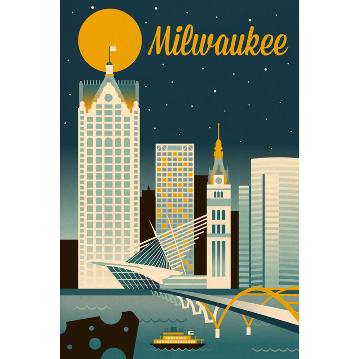 Milwaukee, Wisconsin, Retro Skyline Classic Series, Lantern Press Artwork, Stretched Canvas Canvas Lantern Press 