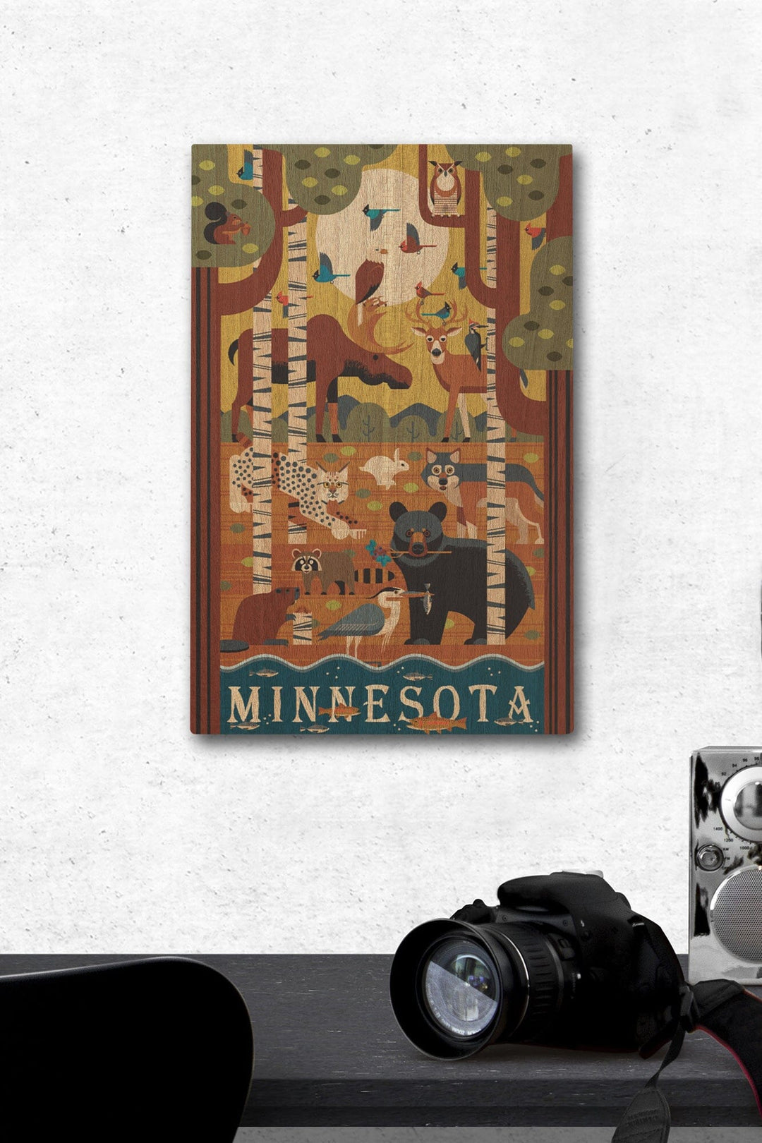Minnesota, Forest Animals, Geometric, Lantern Press Artwork, Wood Signs and Postcards Wood Lantern Press 12 x 18 Wood Gallery Print 