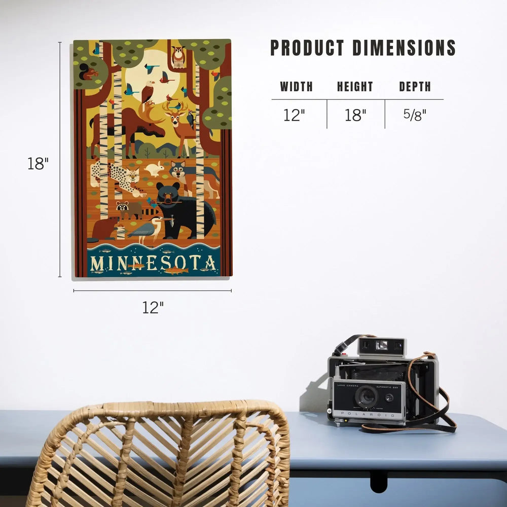 Minnesota, Forest Animals, Geometric, Lantern Press Artwork, Wood Signs and Postcards - Lantern Press