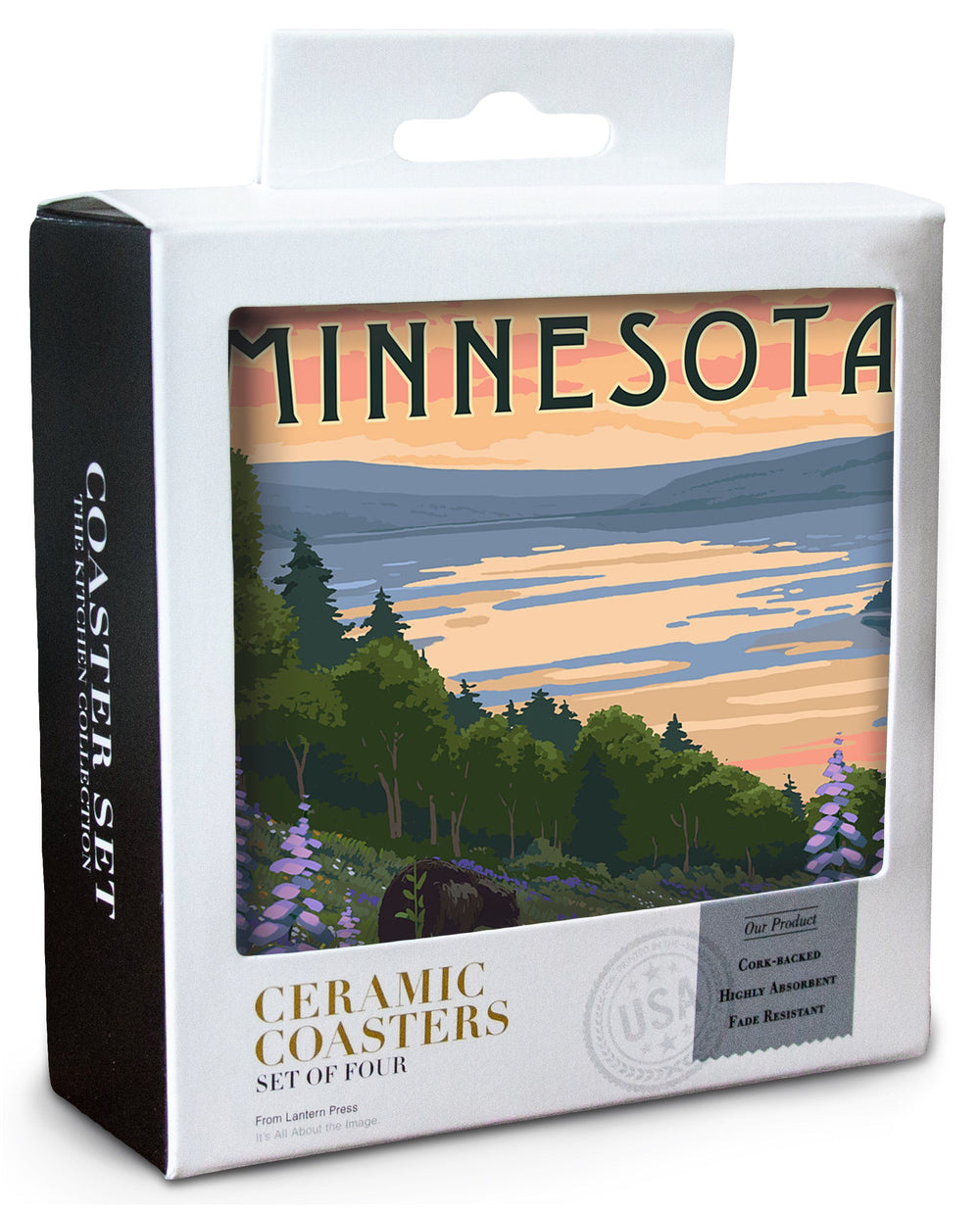 Minnesota, Lake & Bear Family, Lantern Press Artwork, Coaster Set Coasters Lantern Press 