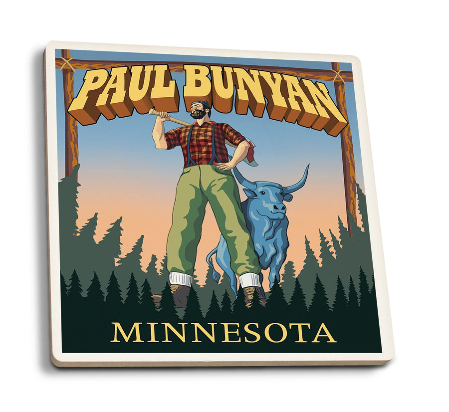 Minnesota, Paul Bunyan, Lantern Press Artwork, Coaster Set Coasters Lantern Press 