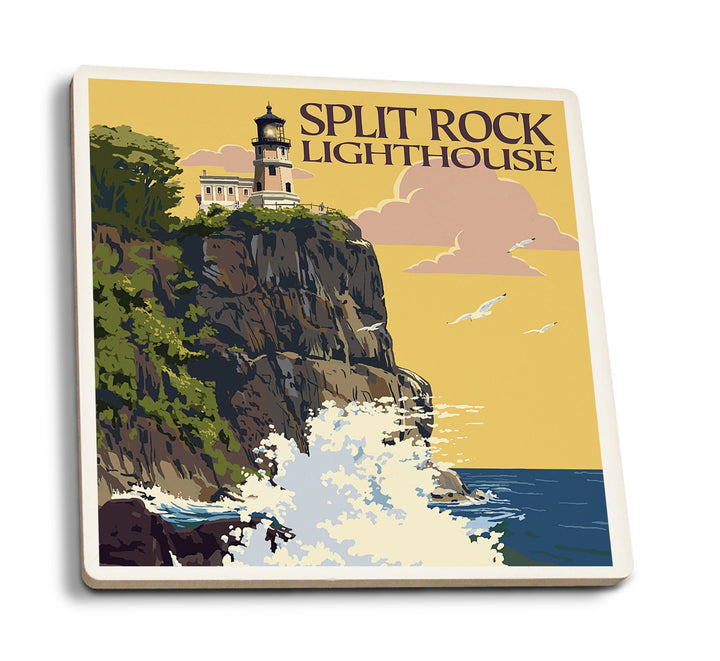 Minnesota, Split Rock Lighthouse on Lake Superior, Lantern Press Artwork, Coaster Set Coasters Lantern Press 