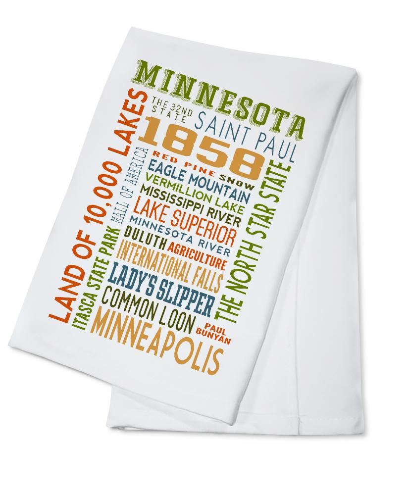 Minnesota, Typography, Lantern Press Artwork, Towels and Aprons Kitchen Lantern Press Cotton Towel 
