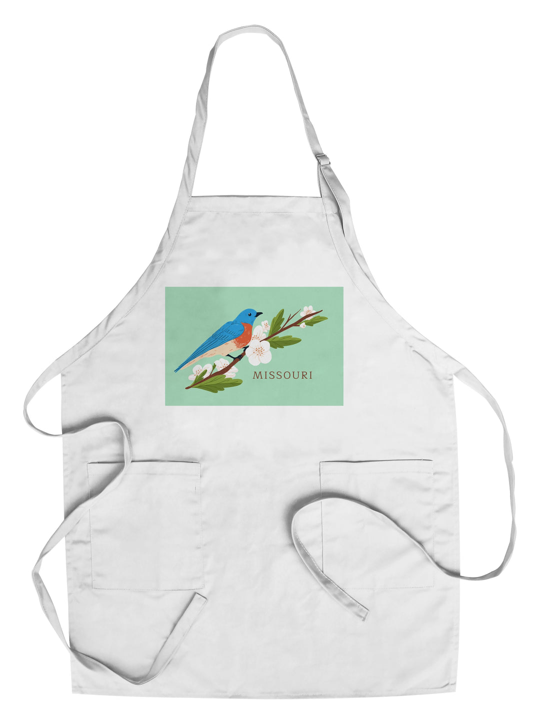 Missouri, State Bird and Flower Collection, Bird on Branch, Contour, Towels and Aprons Kitchen Lantern Press Chef's Apron 