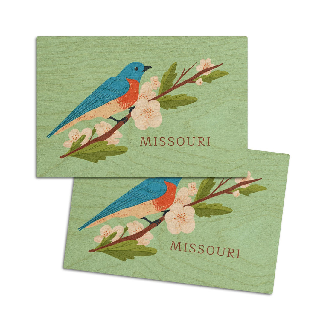 Missouri, State Bird and Flower Collection, Bird on Branch, Contour, Wood Signs and Postcards Wood Lantern Press 4x6 Wood Postcard Set 