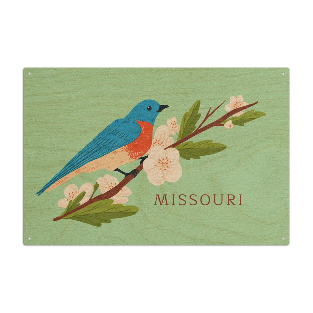 Missouri, State Bird and Flower Collection, Bird on Branch, Contour, Wood Signs and Postcards Wood Lantern Press 6x9 Wood Sign 