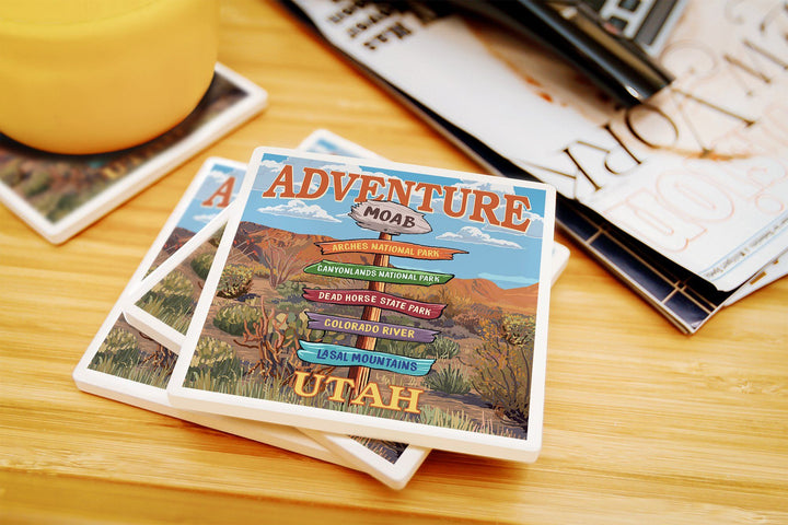Moab, Utah, Destination Signpost, Lantern Press Artwork, Coaster Set Coasters Lantern Press 