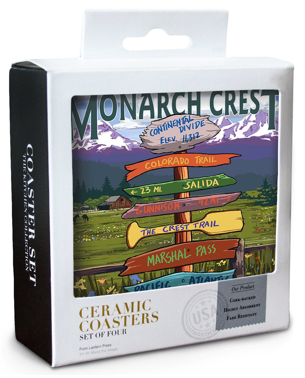Monarch Crest, Colorado, Destination Signpost, Lantern Press Artwork, Coaster Set Coasters Lantern Press 