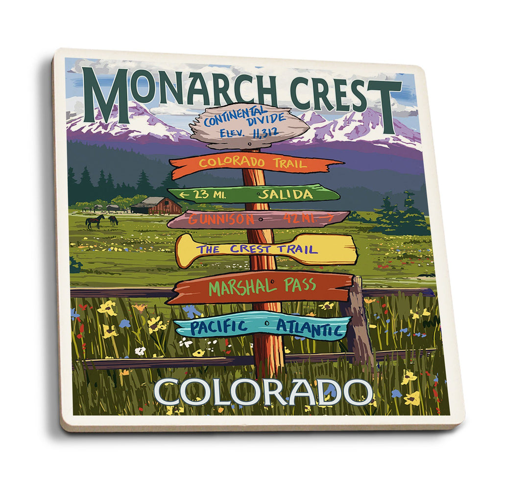 Monarch Crest, Colorado, Destination Signpost, Lantern Press Artwork, Coaster Set Coasters Lantern Press 