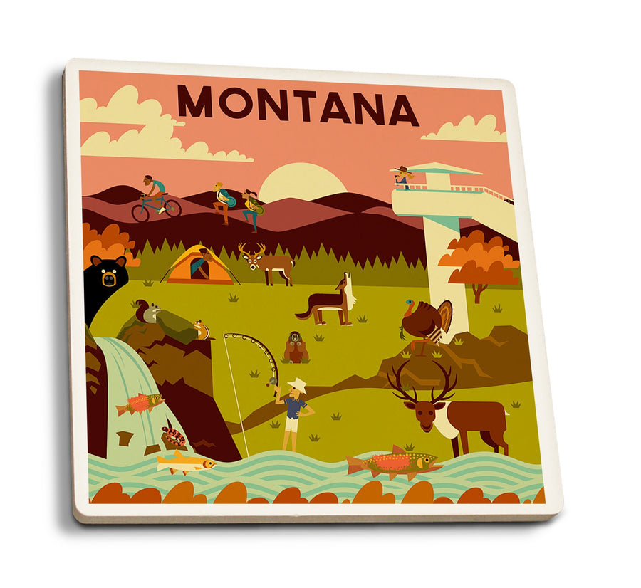 Montana, Geometric National Park Series, Lantern Press Artwork, Coaster Set Coasters Lantern Press 