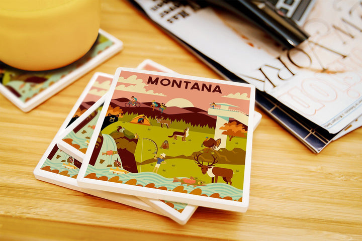 Montana, Geometric National Park Series, Lantern Press Artwork, Coaster Set Coasters Lantern Press 