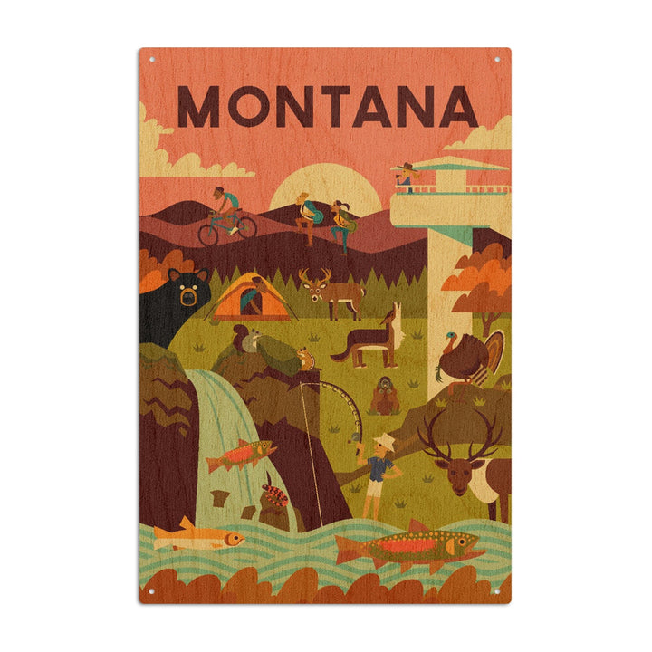 Montana, Geometric National Park Series, Lantern Press Artwork, Wood Signs and Postcards Wood Lantern Press 10 x 15 Wood Sign 