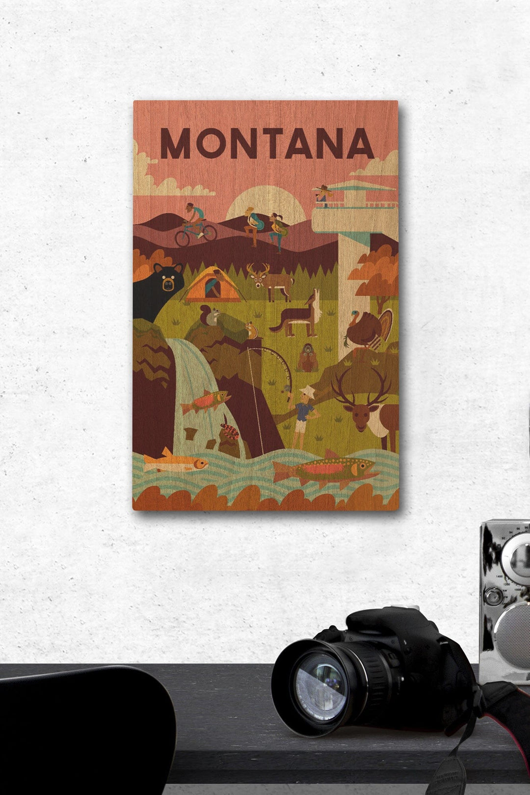 Montana, Geometric National Park Series, Lantern Press Artwork, Wood Signs and Postcards Wood Lantern Press 12 x 18 Wood Gallery Print 