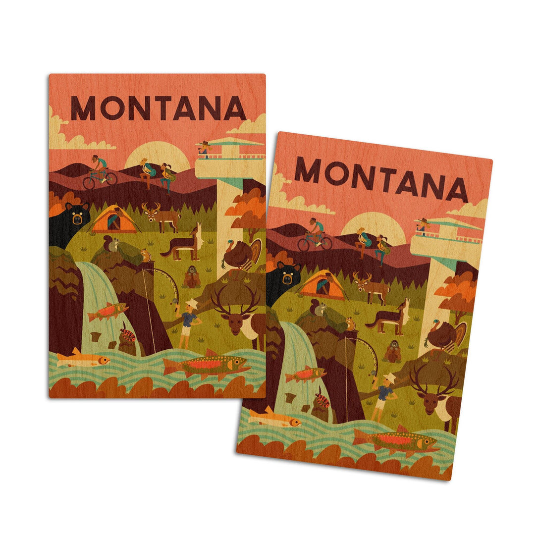 Montana, Geometric National Park Series, Lantern Press Artwork, Wood Signs and Postcards Wood Lantern Press 4x6 Wood Postcard Set 