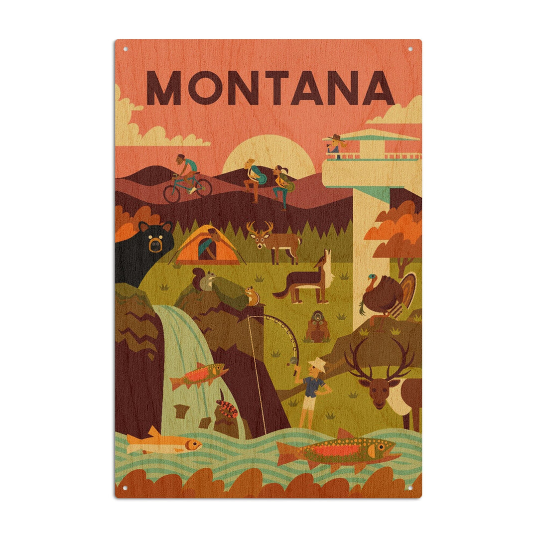 Montana, Geometric National Park Series, Lantern Press Artwork, Wood Signs and Postcards Wood Lantern Press 6x9 Wood Sign 