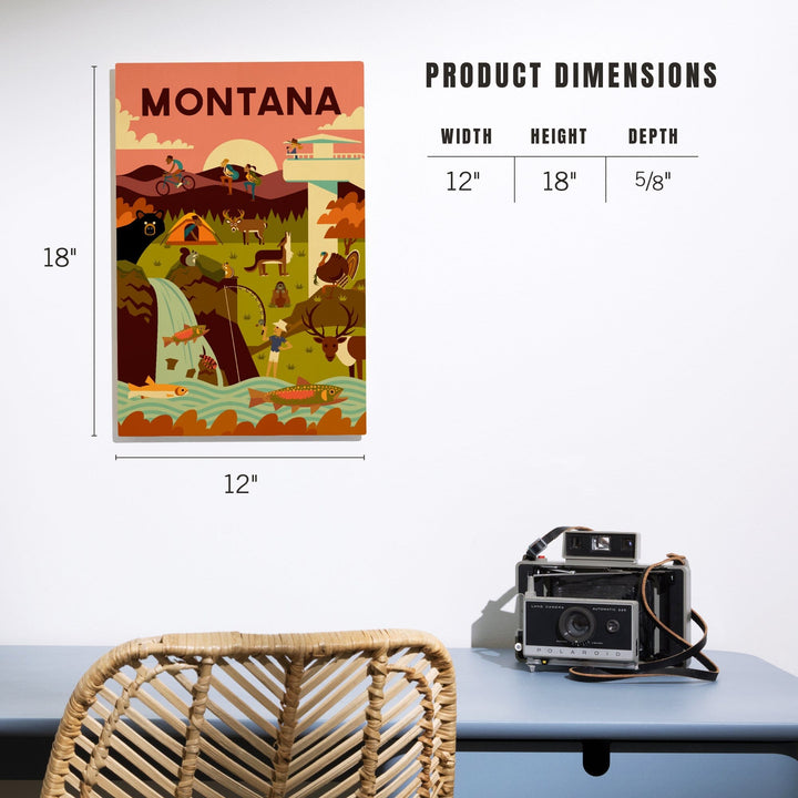 Montana, Geometric National Park Series, Lantern Press Artwork, Wood Signs and Postcards Wood Lantern Press 