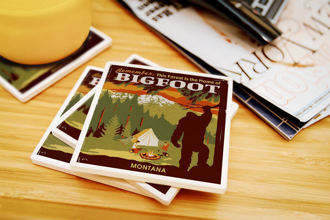 Montana, Home of Bigfoot, WPA Style, Lantern Press Artwork, Coaster Set Coasters Lantern Press 