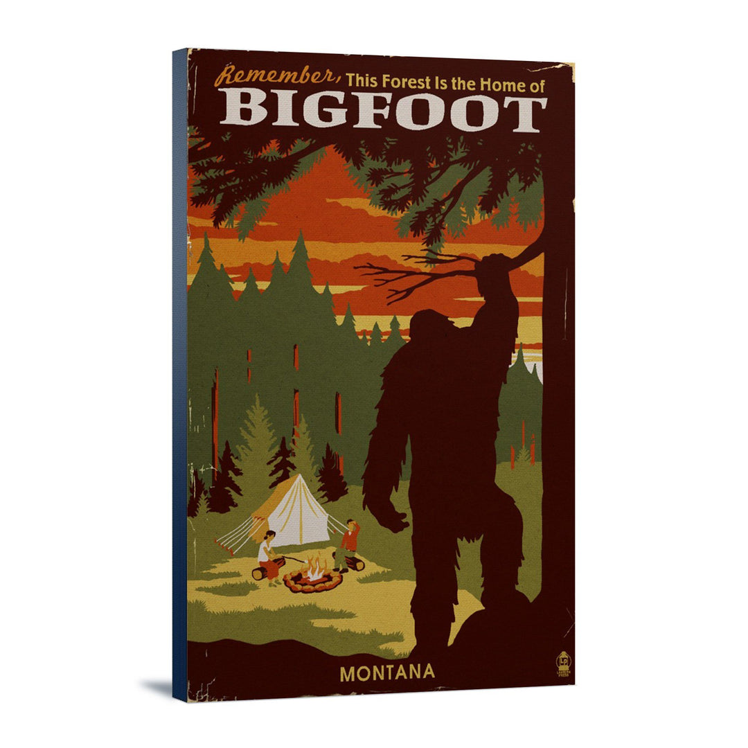 Montana, Home of Bigfoot, WPA Style, Lantern Press Artwork, Stretched Canvas Canvas Lantern Press 