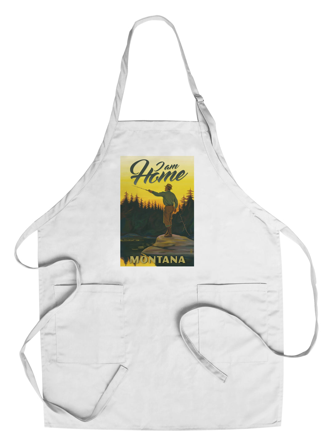 Montana, I am Home, Fly Fishing Scene, Lantern Press Artwork, Towels and Aprons Kitchen Lantern Press Chef's Apron 