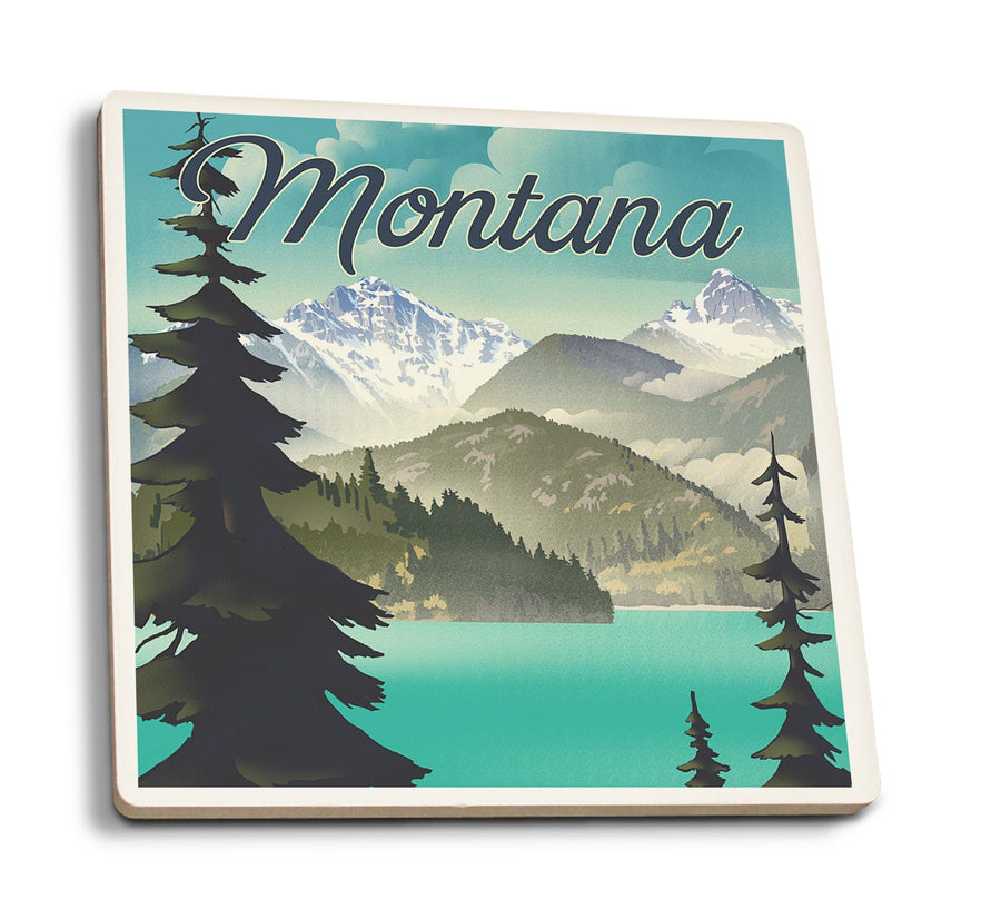 Montana, Lithograph National Park Series, Lantern Press Artwork, Coaster Set Coasters Lantern Press 