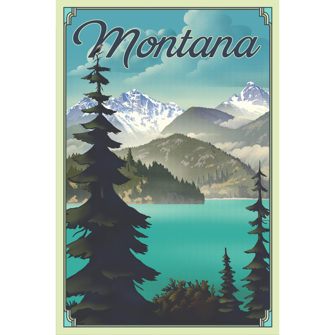 Montana, Lithograph National Park Series, Lantern Press Artwork, Towels and Aprons Kitchen Lantern Press 