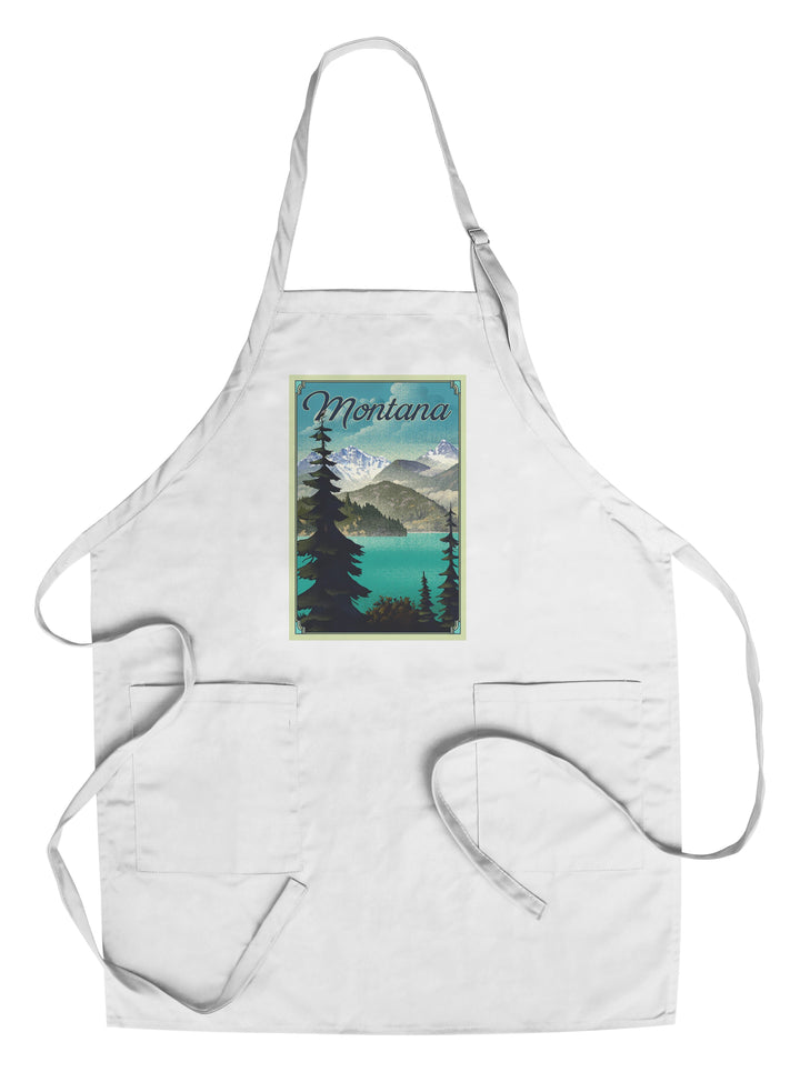 Montana, Lithograph National Park Series, Lantern Press Artwork, Towels and Aprons Kitchen Lantern Press Chef's Apron 