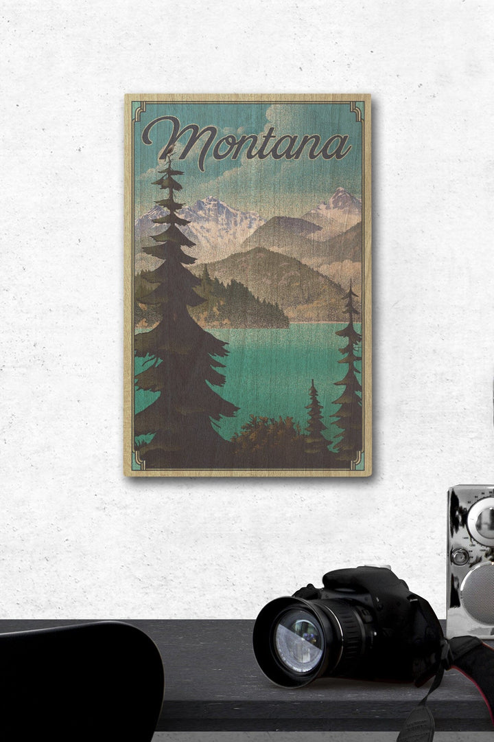 Montana, Lithograph National Park Series, Lantern Press Artwork, Wood Signs and Postcards Wood Lantern Press 12 x 18 Wood Gallery Print 