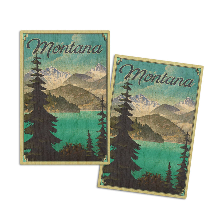 Montana, Lithograph National Park Series, Lantern Press Artwork, Wood Signs and Postcards Wood Lantern Press 4x6 Wood Postcard Set 