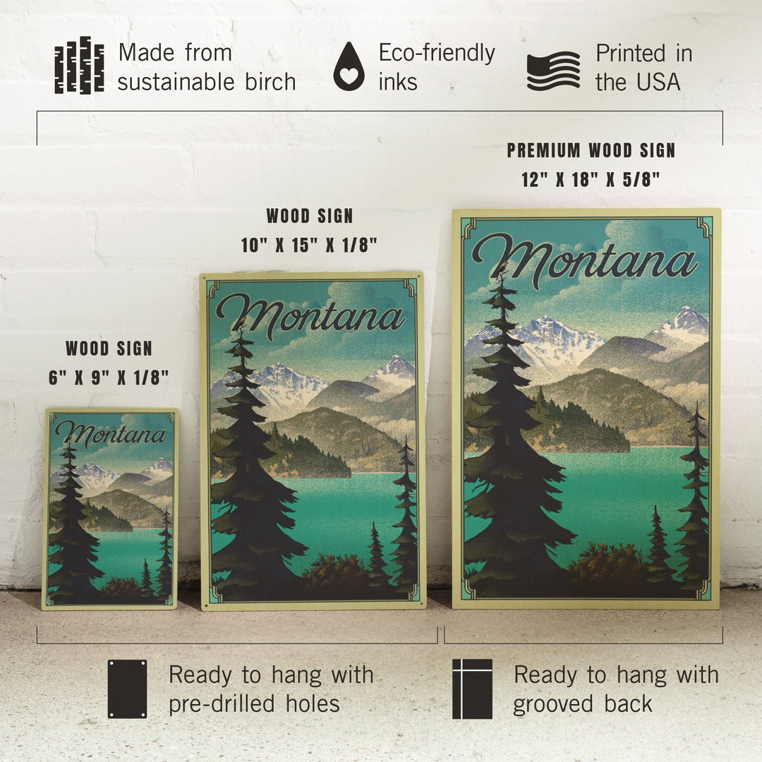 Montana, Lithograph National Park Series, Lantern Press Artwork, Wood Signs and Postcards Wood Lantern Press 