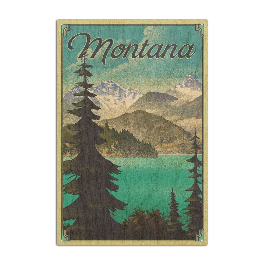 Montana, Lithograph National Park Series, Lantern Press Artwork, Wood Signs and Postcards Wood Lantern Press 6x9 Wood Sign 