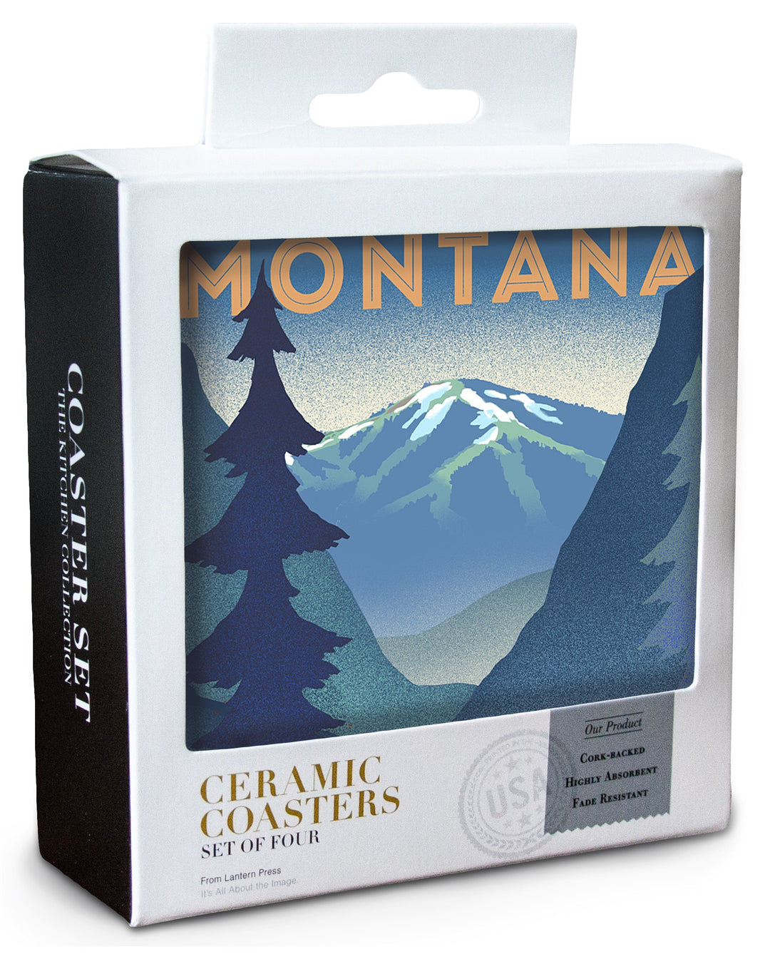 Montana, Mountain & Moose, Lithograph, Lantern Press Artwork, Coaster Set Coasters Lantern Press 